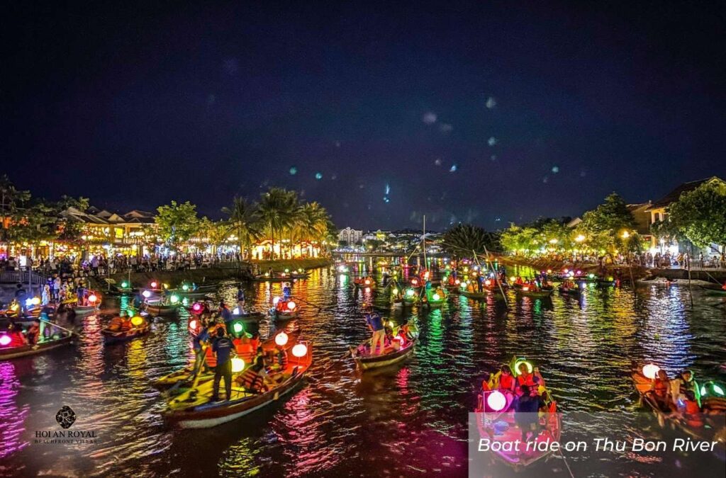 Tourists boating on the Thu Bon River in Hoi An