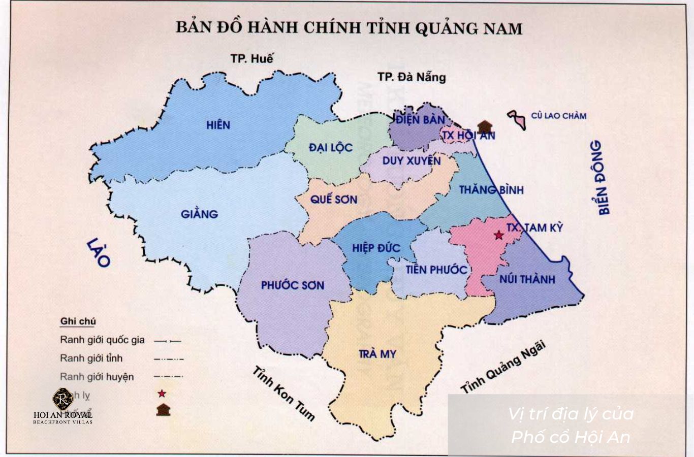 Bản đồ thể hiện vị trí địa lý của Phố cổ Hội An
