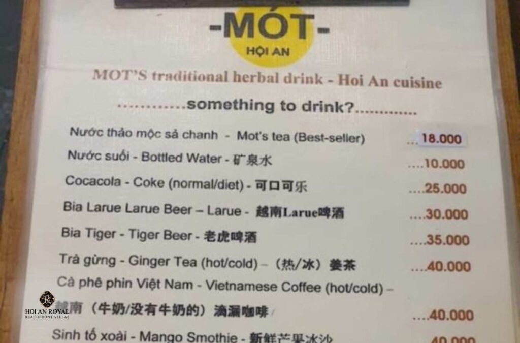 Menu of Mot Hoi An shop