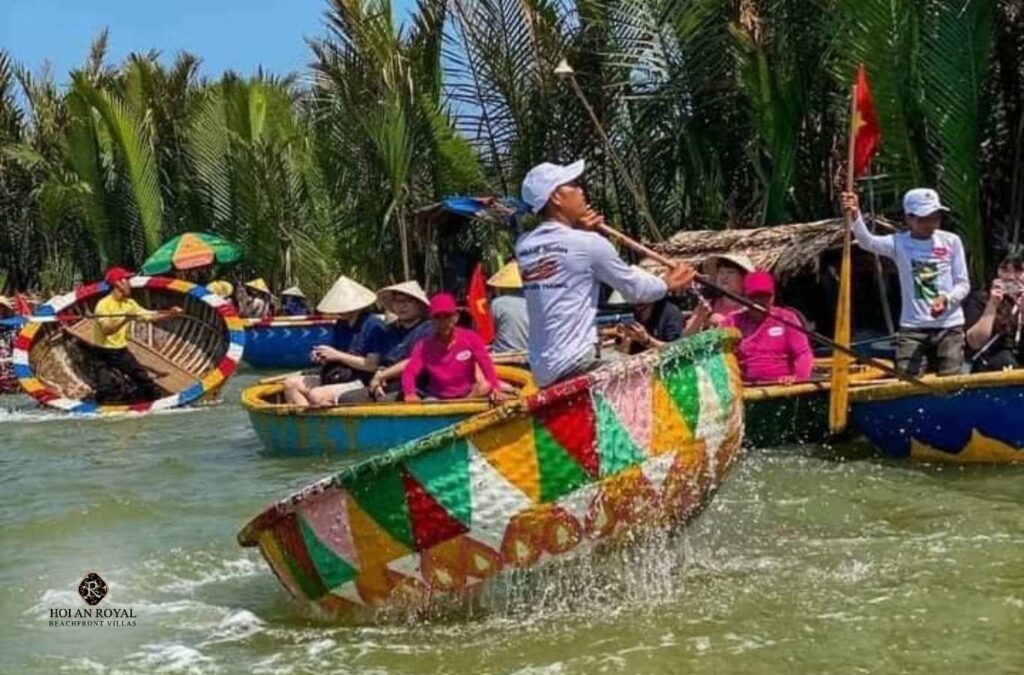 Scene of a local artisan performing a skilled basket boat dance