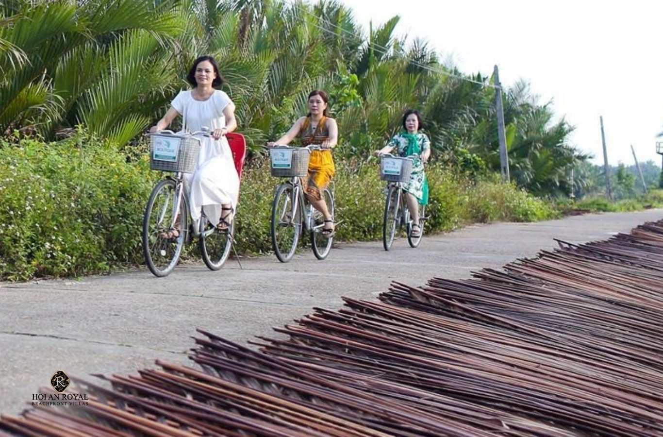 Khách tham quan đạp xe dạo quanh làng Cẩm Thanh